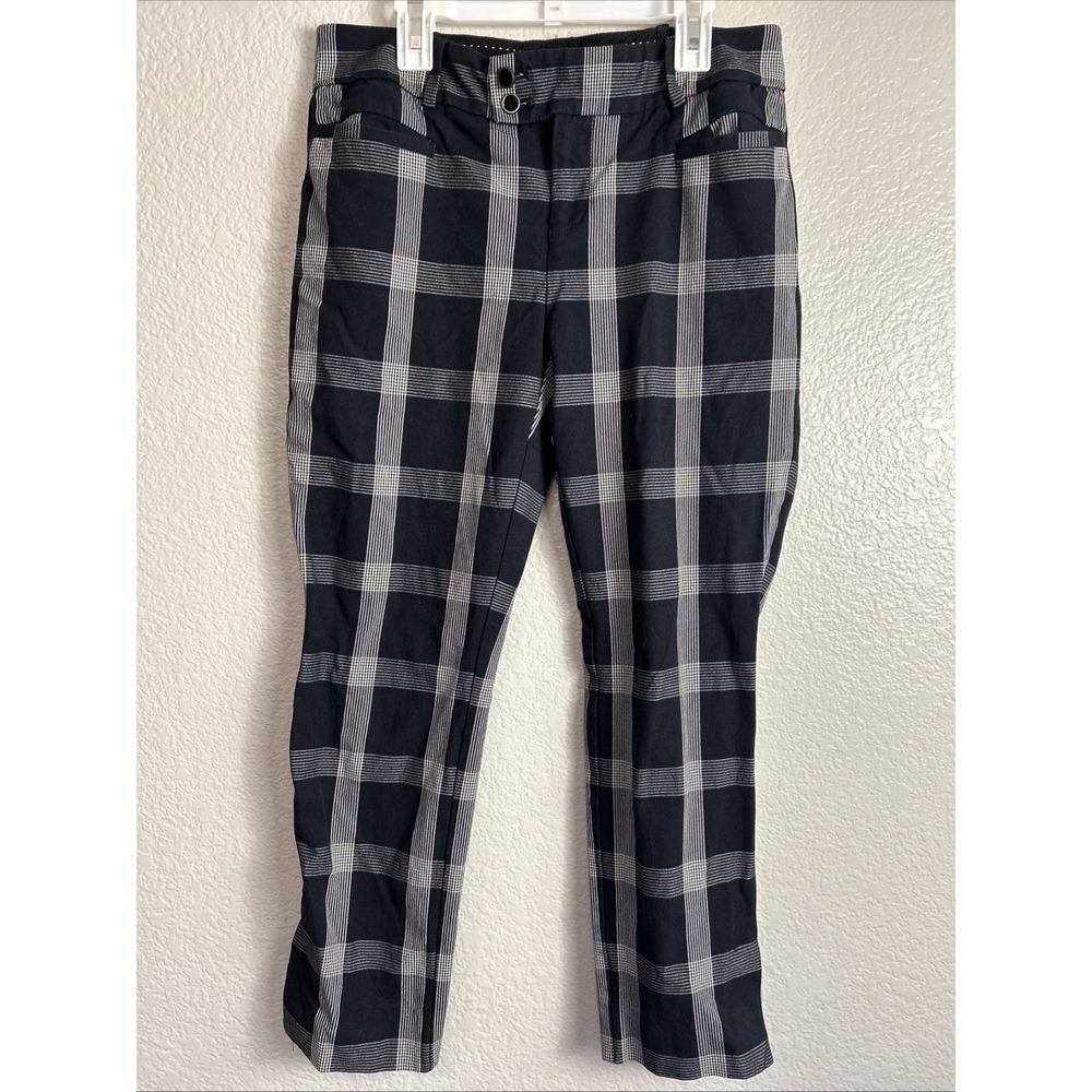 Anthropologie Pants Women's The Essential Slim Black Plaid Tapered Mid Rise US 6